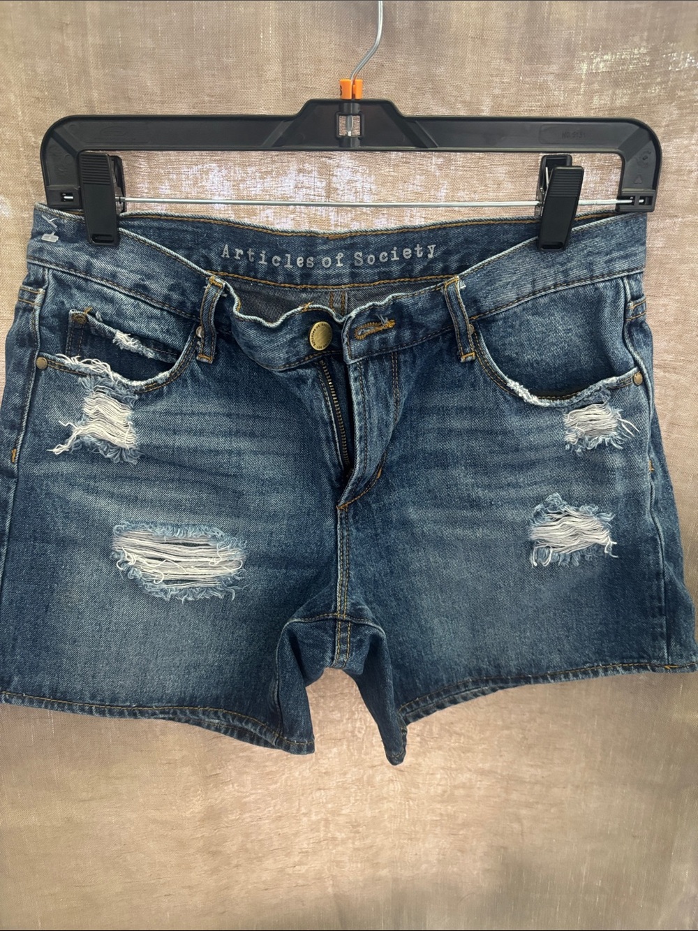 Articles Of Society Mid-Rise Distressed Denim Jean Shorts - Blue Wash